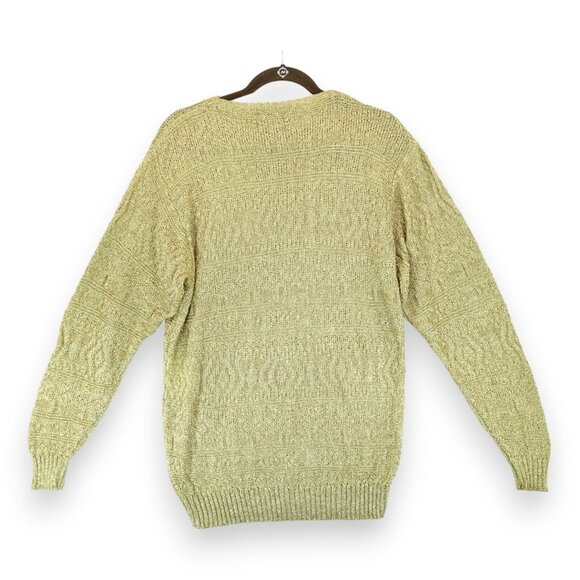 Vintage 90s Ralph Lauren Women's Gold Metallic Knit Crewneck Sweater Large - Picture 2 of 5